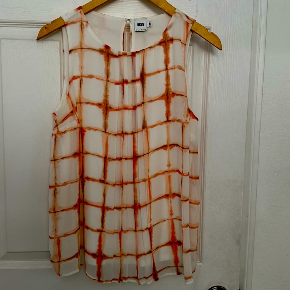 DKNY Sleeveless Top White And Pink Size Medium